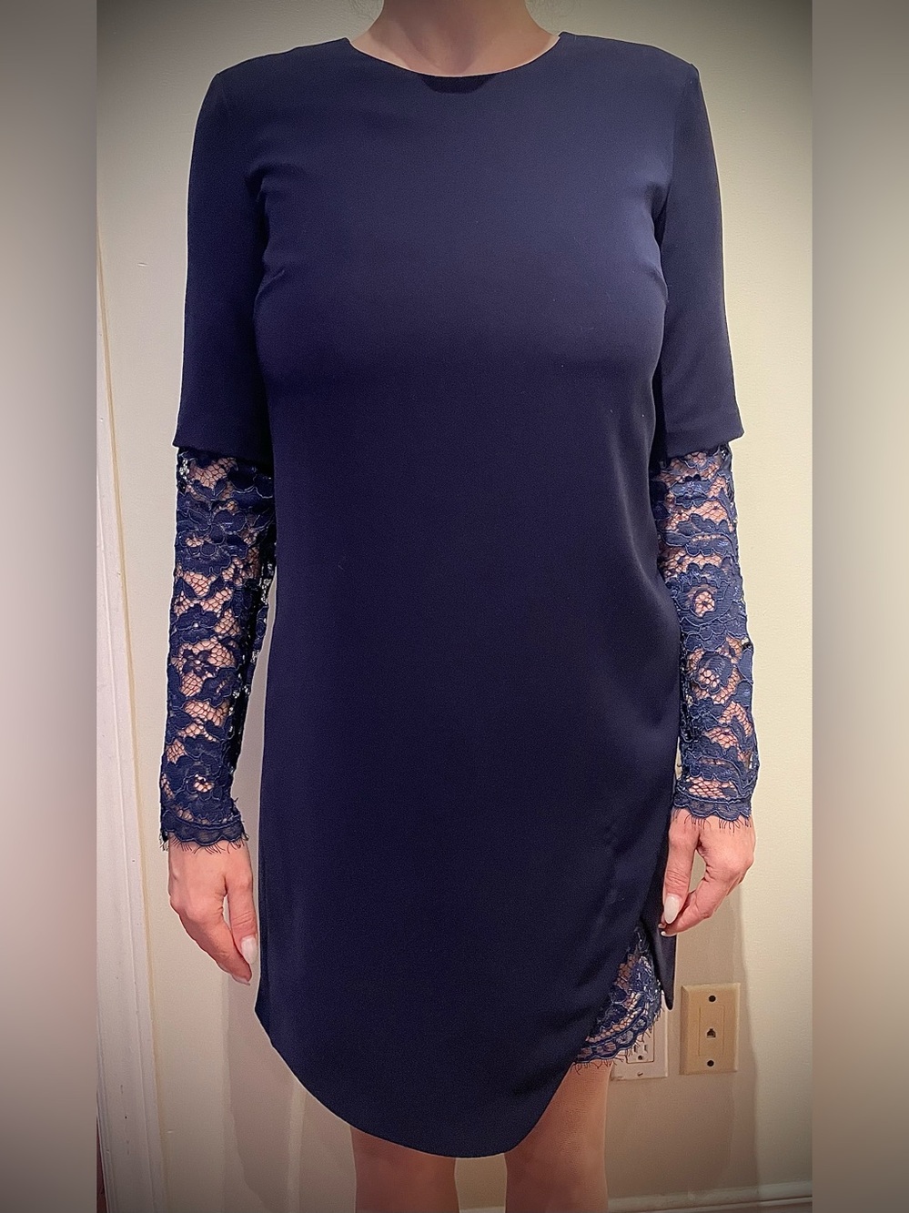 Cynthia Steffe Blue Lace-Sleeve Sheath Dress